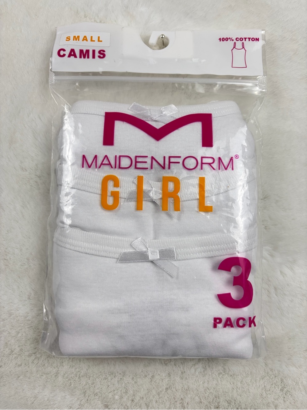Maidenform Girl White 100% Cotton Camisole 3-Pack - Small